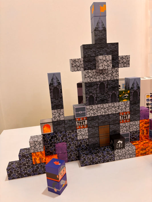 100 Parça Manyetik Küp Blok Mavi Kale Temalı Yapı Taşı (2.5 Cm)