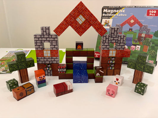 100 Parça Manyetik Küp Blok Hayvan Evi Temalı Yapı Taşı (2.0 Cm)