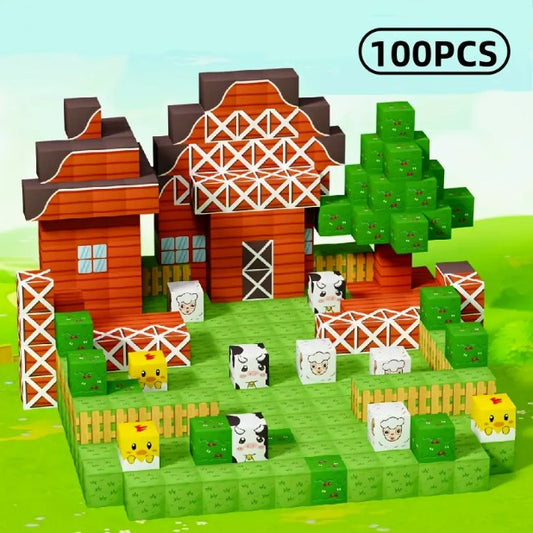 Minecraft Manyetik Küp Blok Küçük Çiftlik Temalı Yapı Taşı 100 Parça