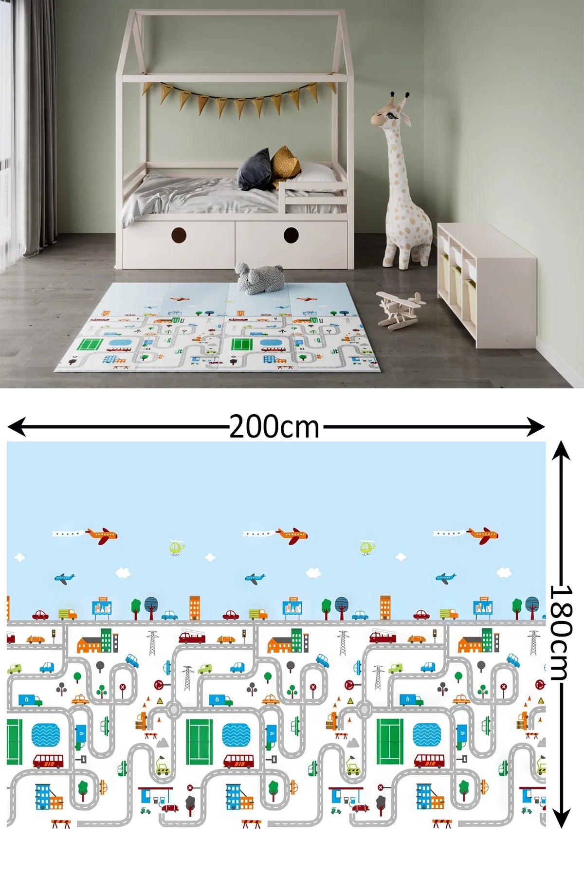 Taşıt ve Hayvan Resimli Katlanabilir Oyun Halısı 180x200 cm (Çantalı)