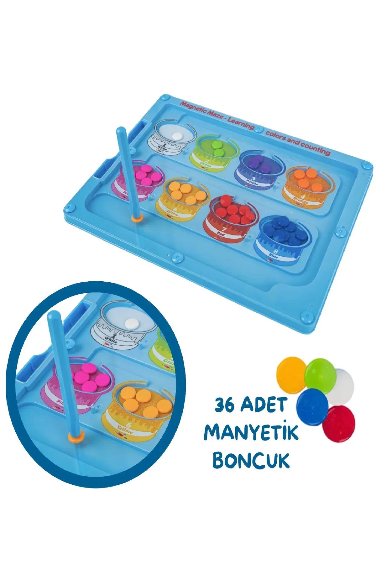 Manyetik Renk Sıralama Kalemli Boncuk Labirent Tablet