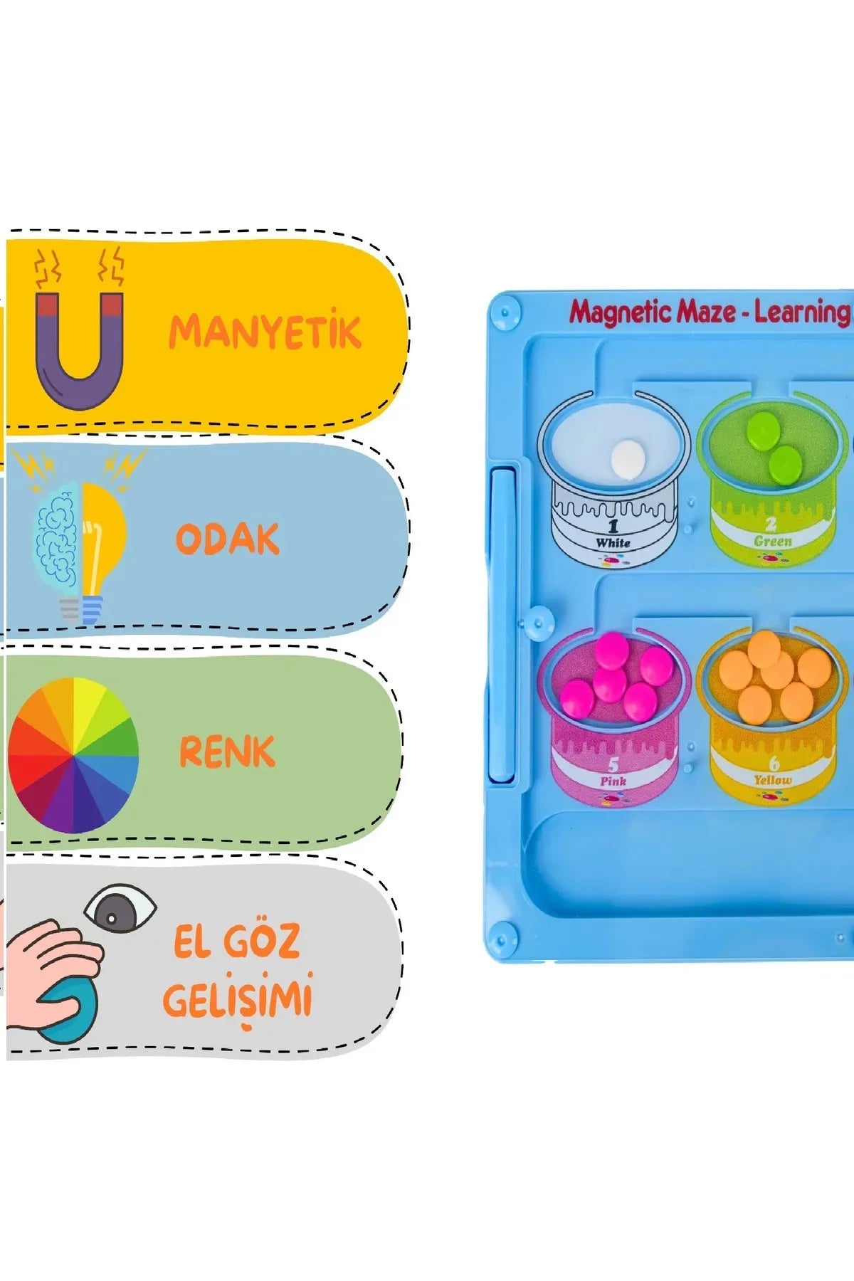 Manyetik Renk Sıralama Kalemli Boncuk Labirent Tablet