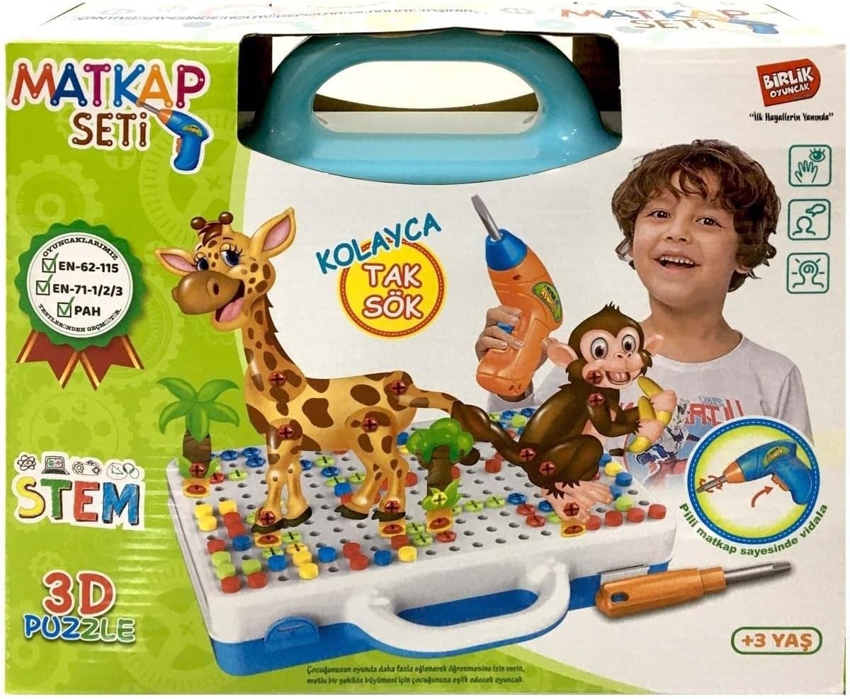 3D Yaratıcı Eğitici Matkap Tamir ve Oyun Seti Hayvanlar  340 Parça