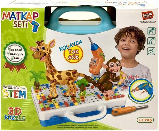 3D Yaratıcı Eğitici Matkap Tamir ve Oyun Seti Hayvanlar  340 Parça