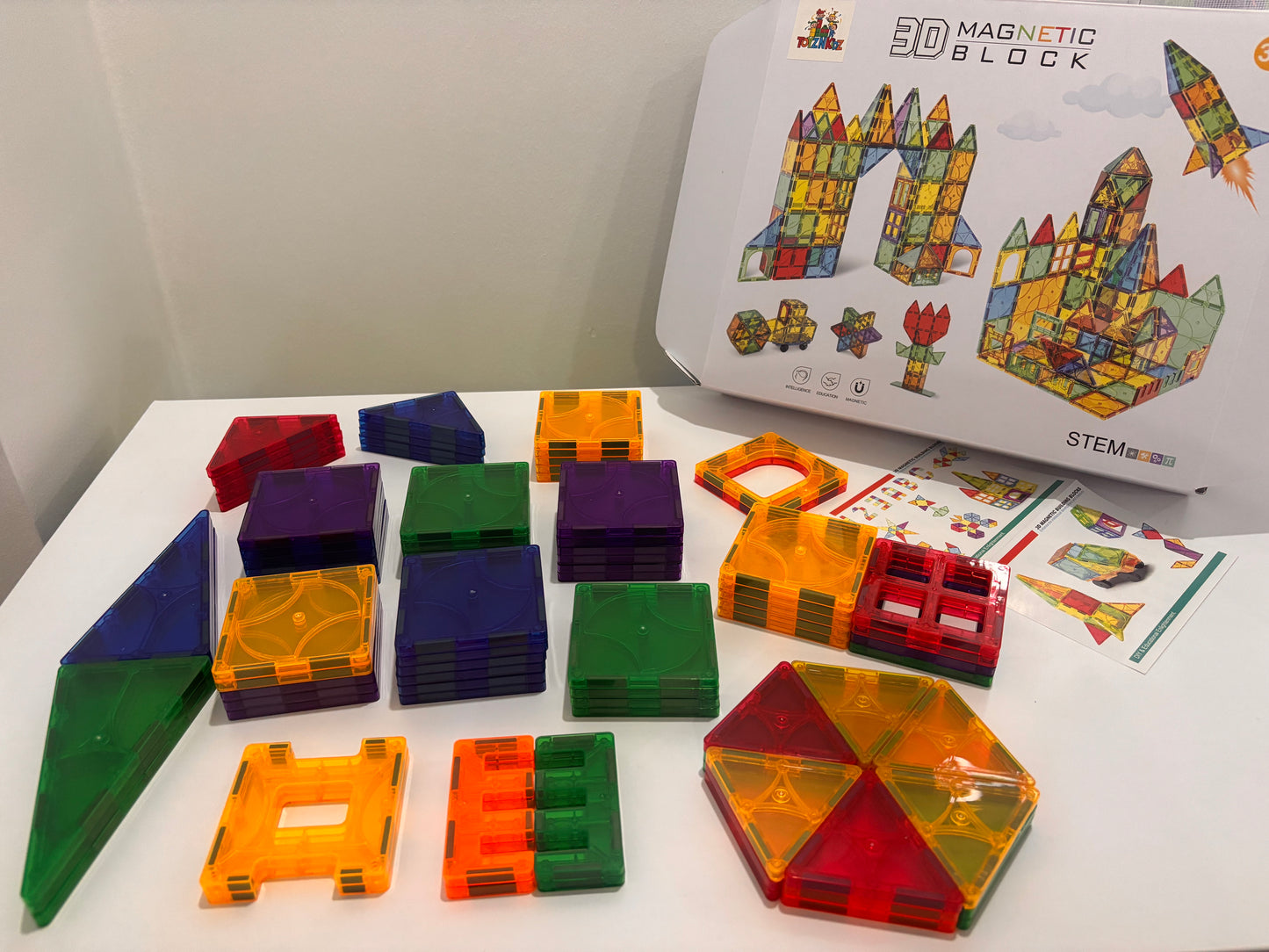 88 Parça Dekoratif Manyetik Yapı Blokları-STEAM Eğitici Karo Oyun Seti (7.5 Cm)