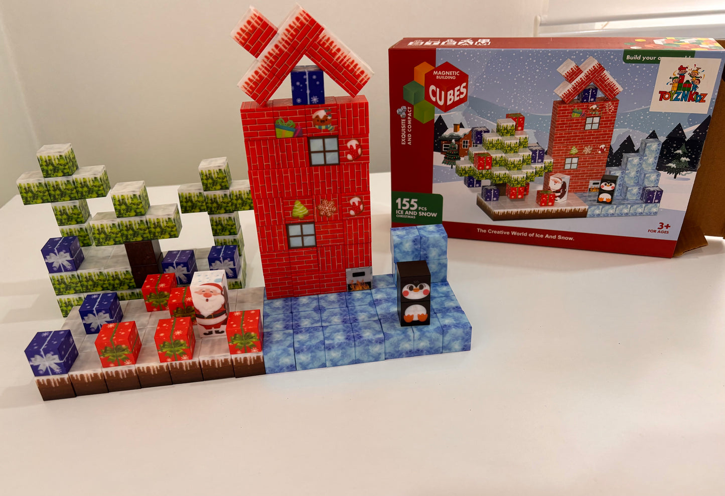 155 Parça Manyetik Küp Blok Kar ve Noel Temalı Yapı Taşı (2.0 Cm)