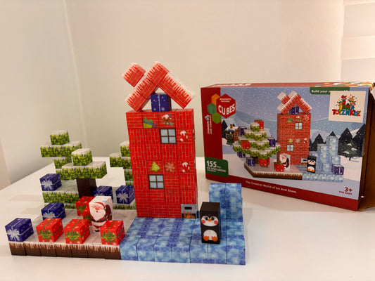 155 Parça Manyetik Küp Blok Kar ve Noel Temalı Yapı Taşı (2.0 Cm)