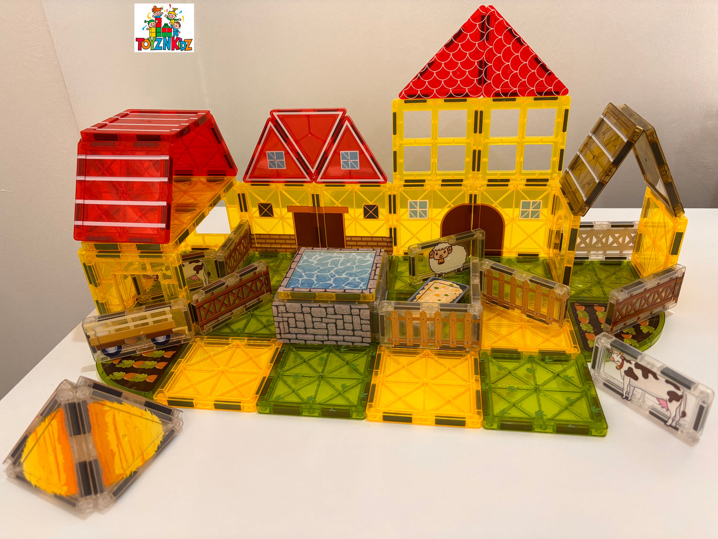 65 Parça Çiftlik Evi Temalı Manyetik Yapı Blokları-STEAM Eğitici Karo Oyun Seti (7.5 Cm)