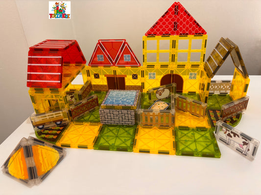 65 Parça Çiftlik Evi Temalı Manyetik Yapı Blokları-STEAM Eğitici Karo Oyun Seti (7.5 Cm)