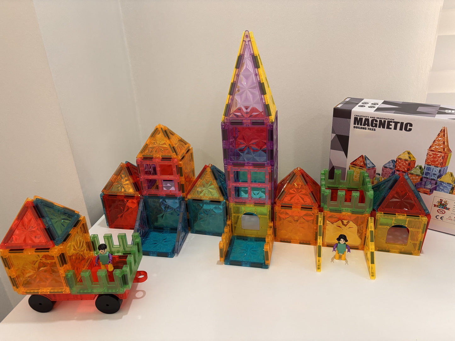 91 Parça Arabalı Elmas Yüzey Manyetik Yapı Blokları-STEAM Eğitici Karo Oyun Seti (7.5 Cm)