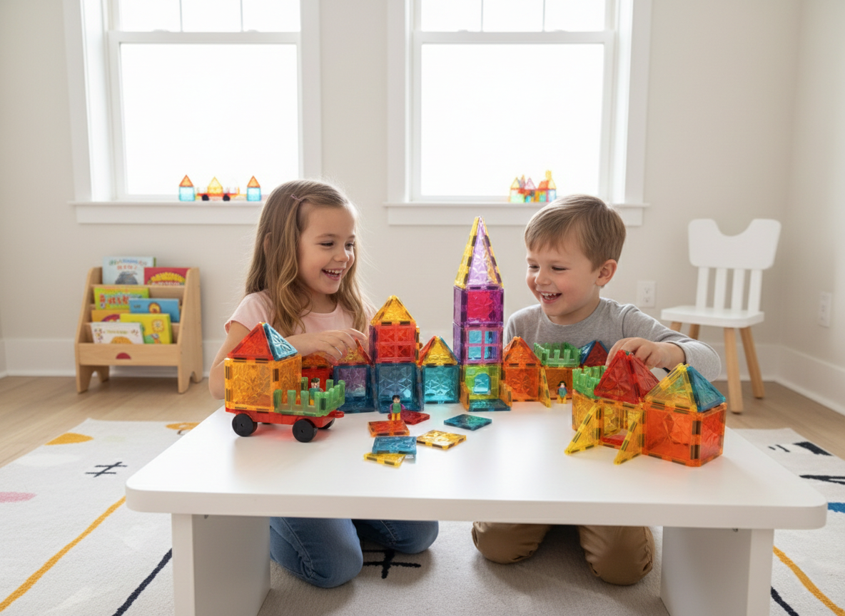 91 Parça Arabalı Elmas Yüzey Manyetik Yapı Blokları-STEAM Eğitici Karo Oyun Seti (7.5 Cm)