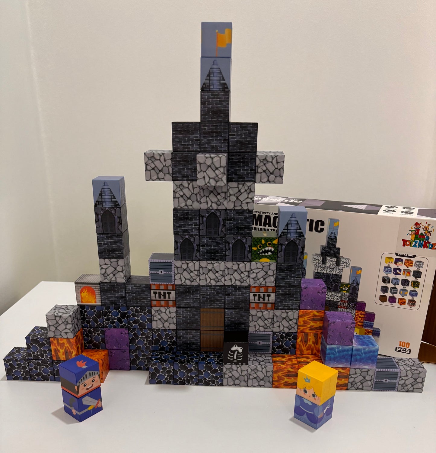 100 Parça Manyetik Küp Blok Mavi Kale Temalı Yapı Taşı (2.5 Cm)