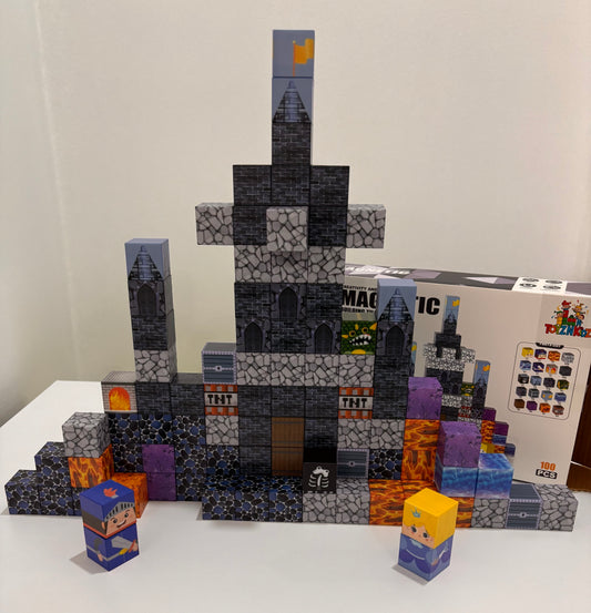 100 Parça Manyetik Küp Blok Mavi Kale Temalı Yapı Taşı (2.5 Cm)