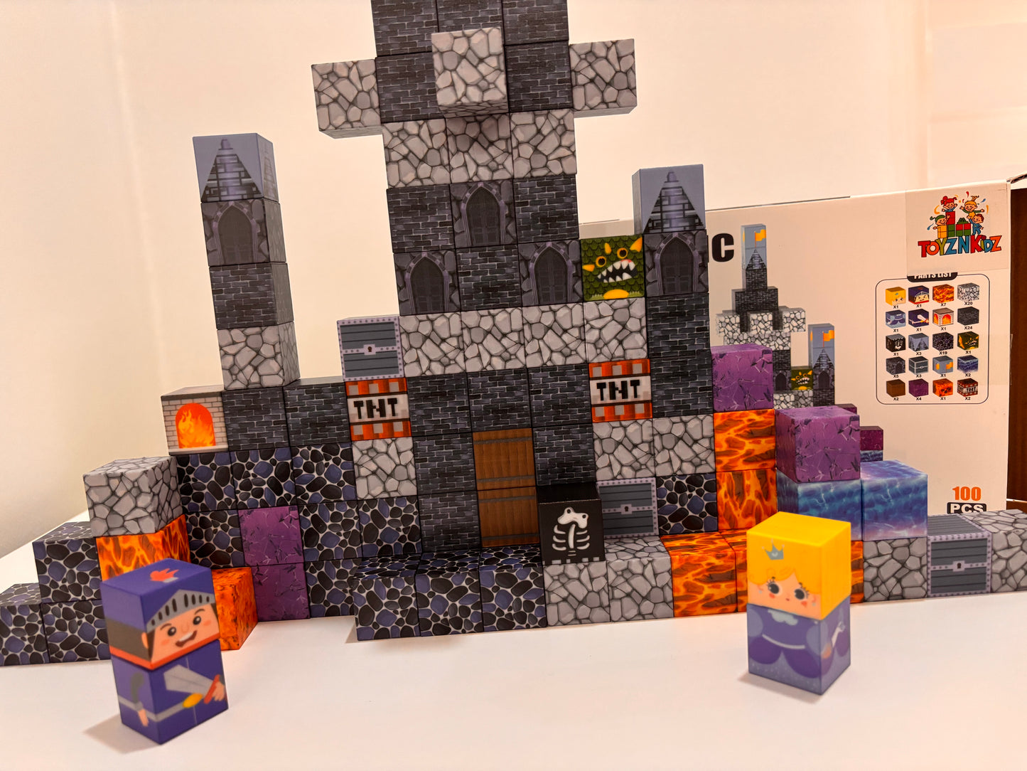 100 Parça Manyetik Küp Blok Mavi Kale Temalı Yapı Taşı (2.5 Cm)