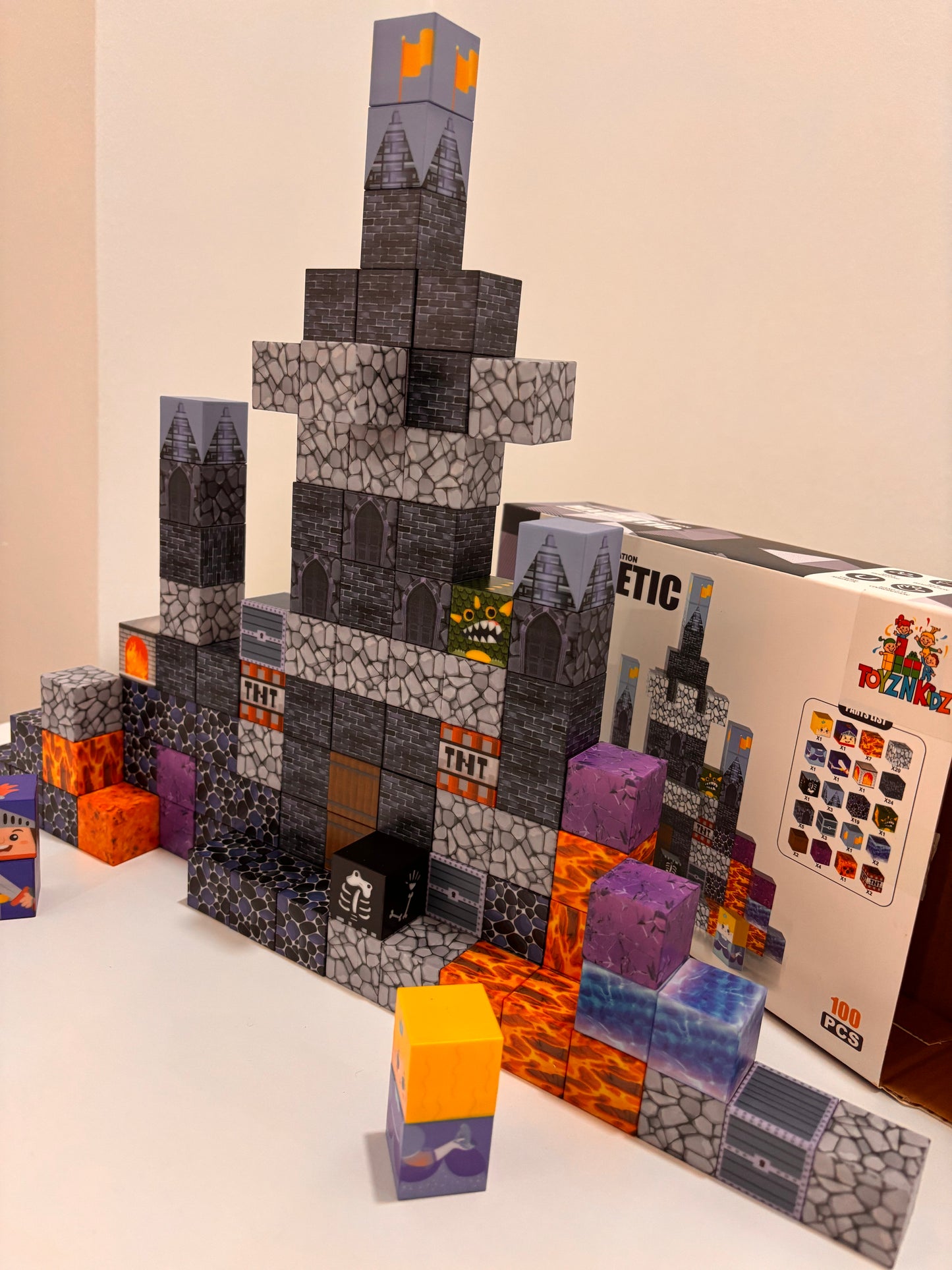 100 Parça Manyetik Küp Blok Mavi Kale Temalı Yapı Taşı (2.5 Cm)