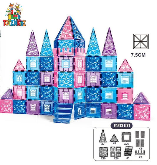 102 Parça Elmas Şato Manyetik Yapı Blokları-STEAM Eğitici Karo Oyun Seti (7.5 Cm)