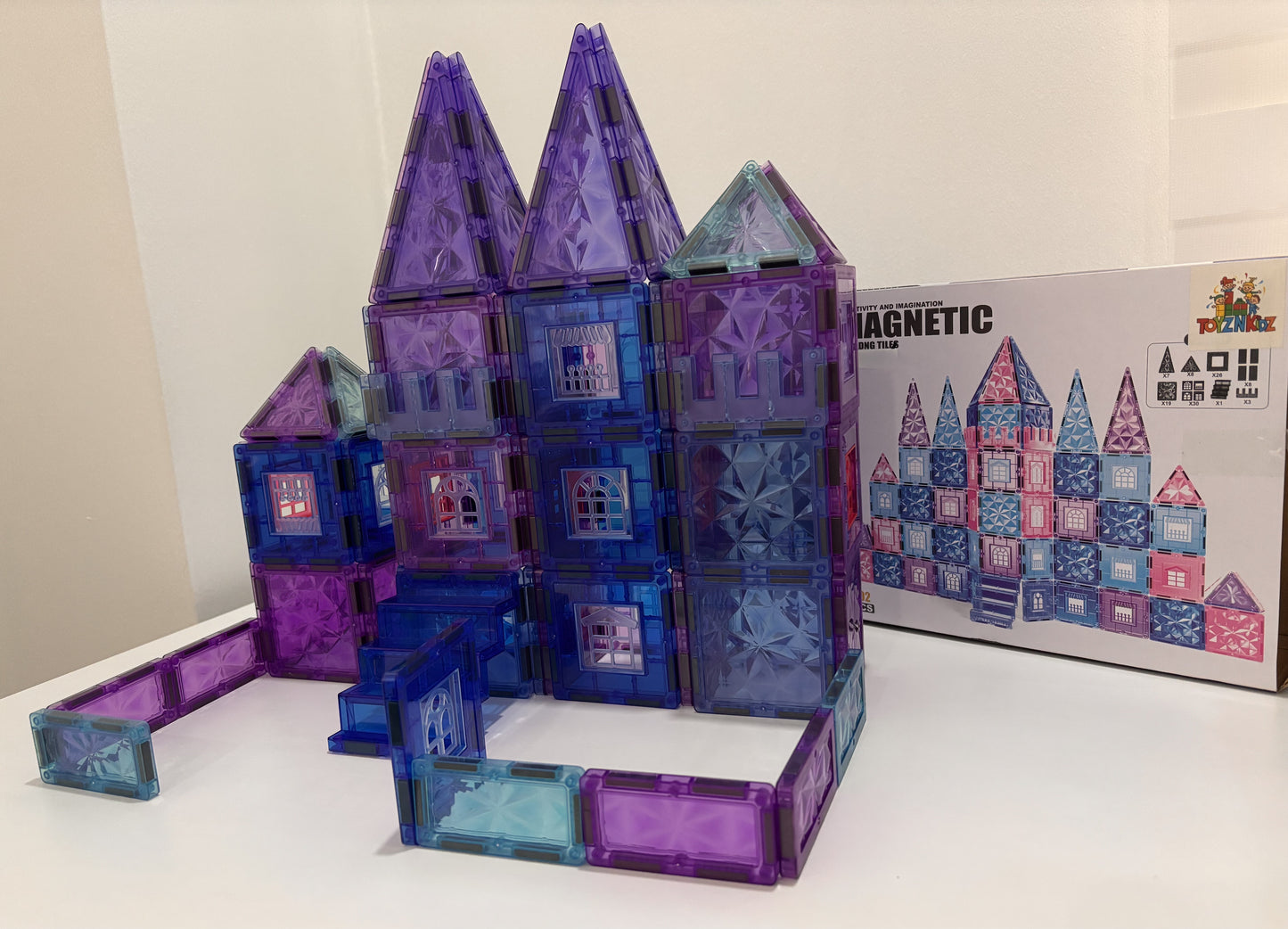 102 Parça Elmas Şato Manyetik Yapı Blokları-STEAM Eğitici Karo Oyun Seti (7.5 Cm)