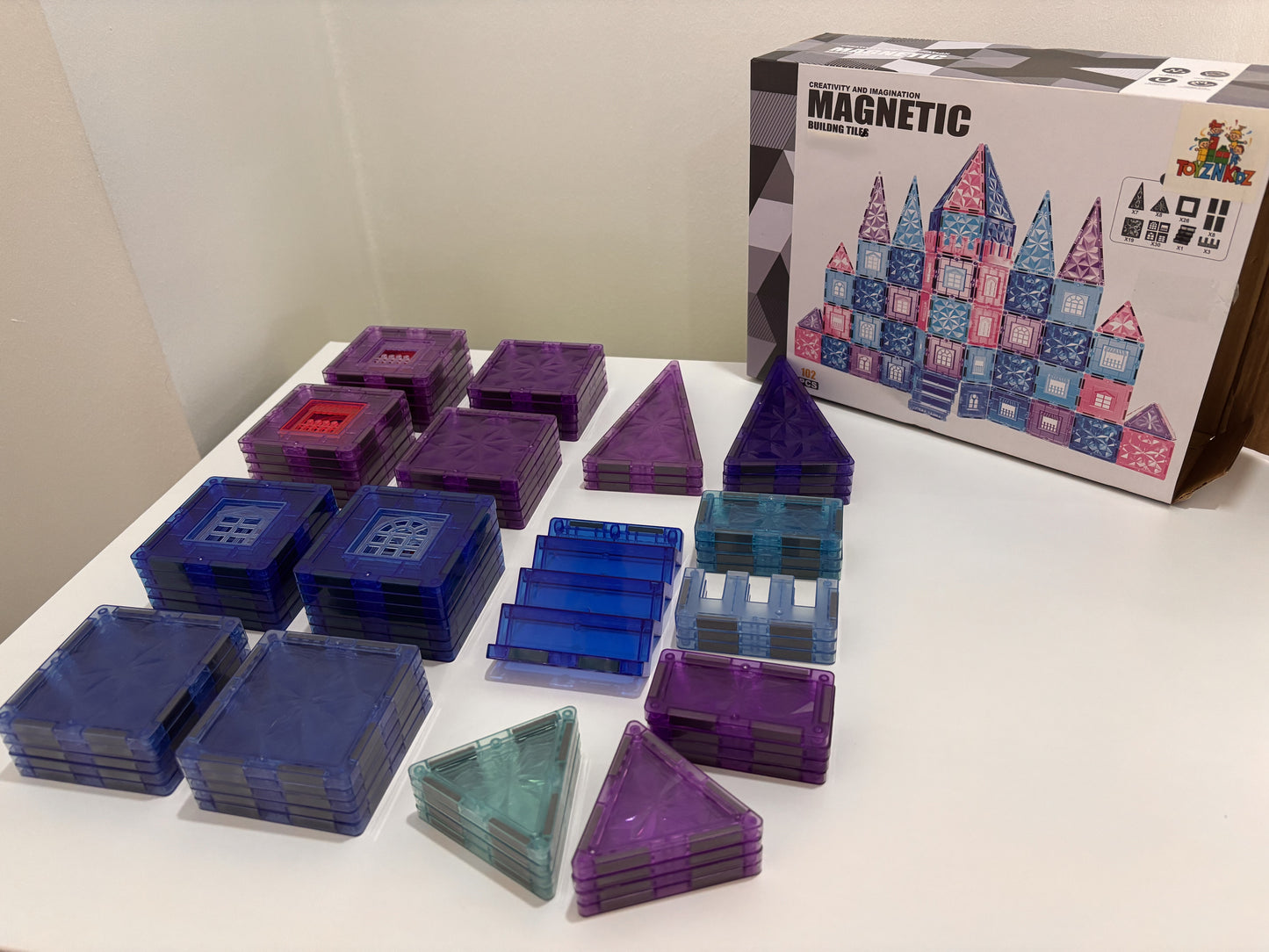 102 Parça Elmas Şato Manyetik Yapı Blokları-STEAM Eğitici Karo Oyun Seti (7.5 Cm)