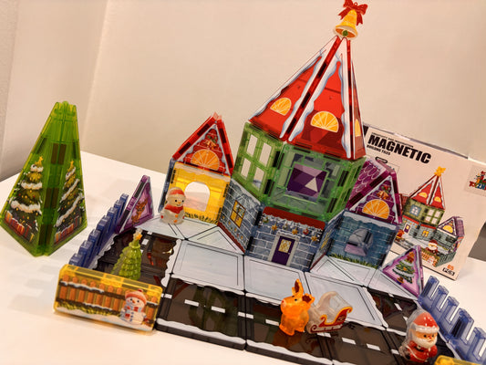 65 Parça Noel Evi Manyetik Yapı Blokları-STEAM Eğitici Karo Oyun Seti (7.5 Cm)