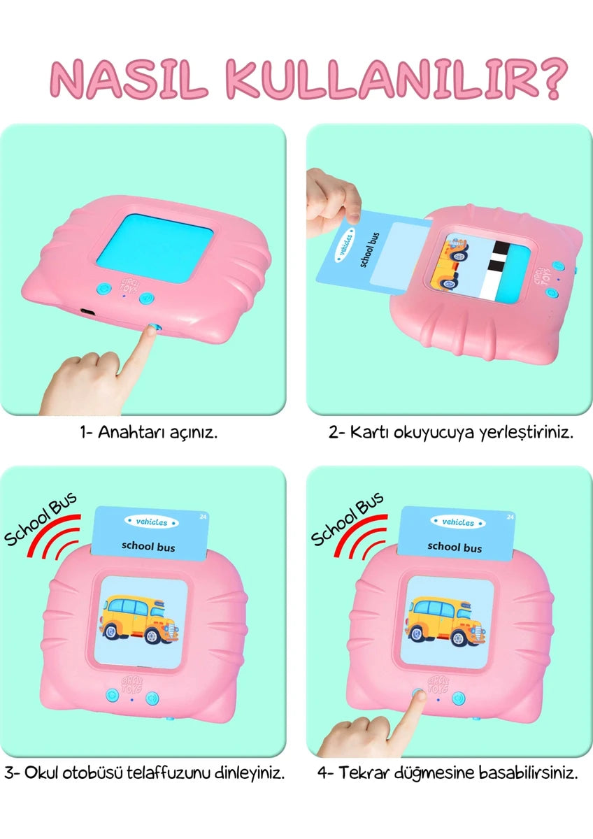 İngilizce Konuşan Sesli Flash Eğitim Kartları 224 Görsel (Pembe)